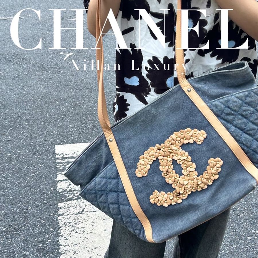 Chanel • 稀有丹寧牛仔花瓣大Logo托特包-2