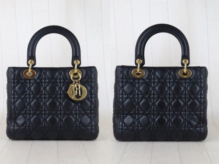「JL精品代購」9新 Dior lady Dior 羊皮 黑金五格戴妃肩背手提包-2