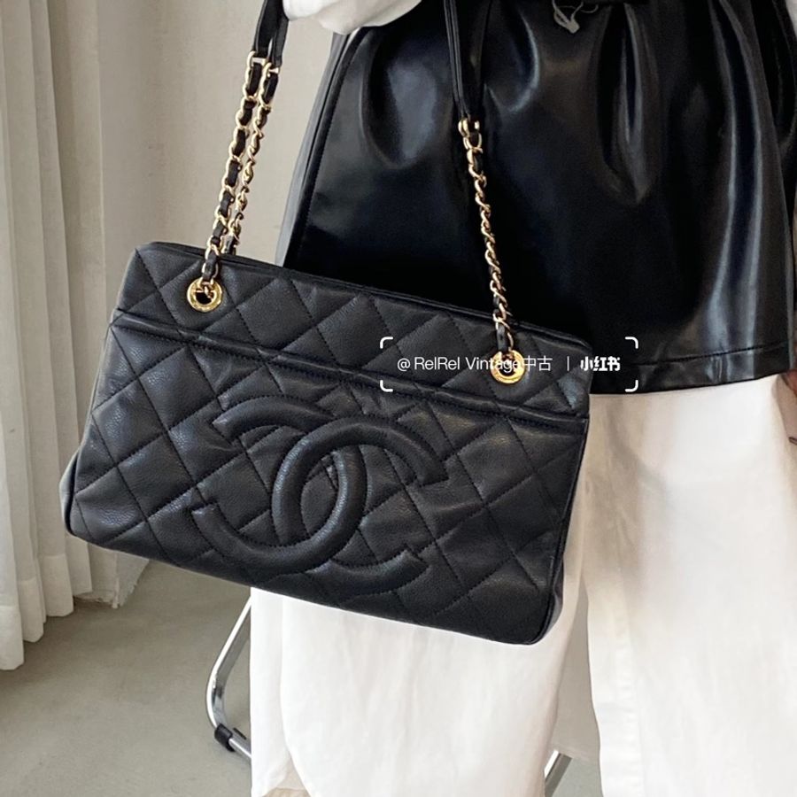 Chanel • 經典大Logo荔枝牛皮金釦托特包-1