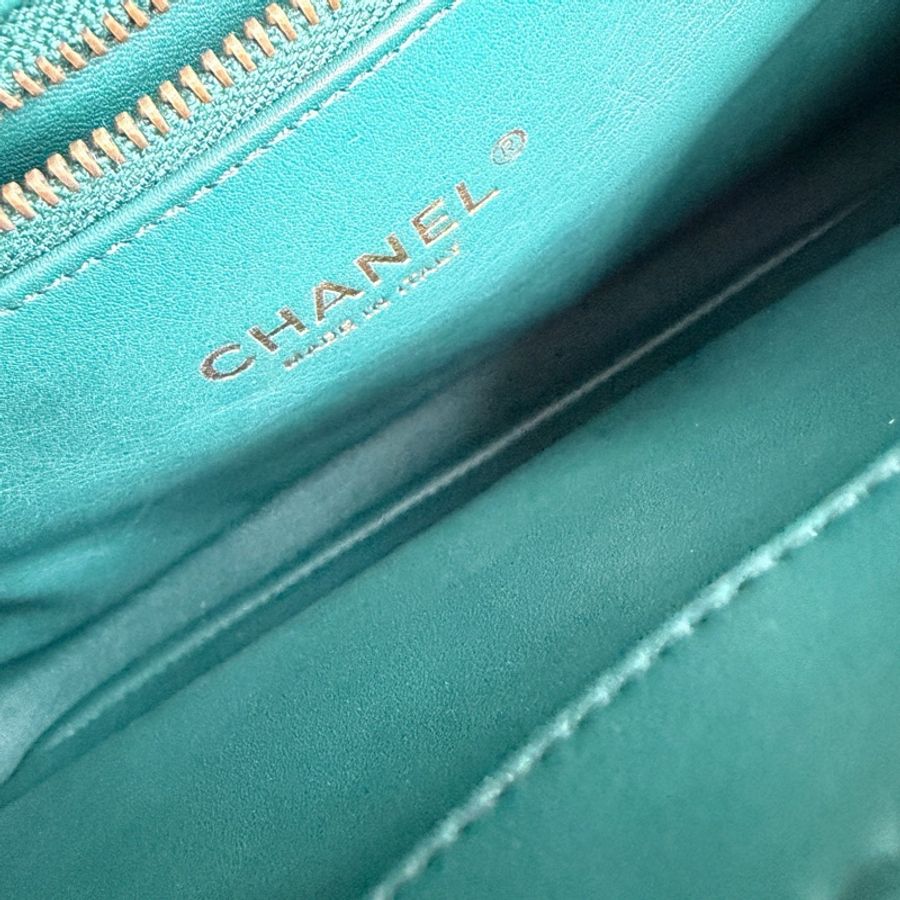 Chanel • 絕版孟買祖母綠蜥蜴皮金釦鏈條包 有卡✔️-5
