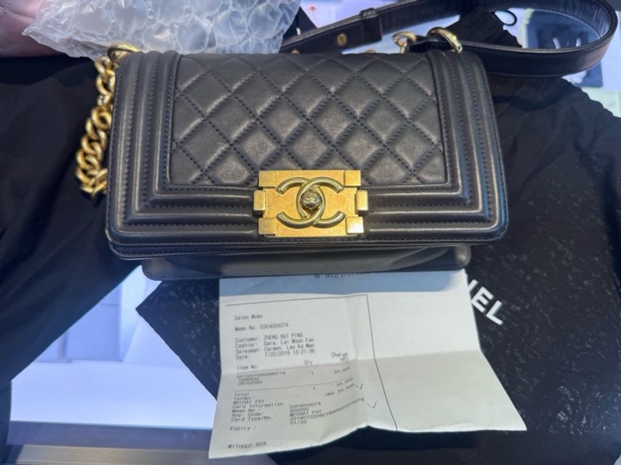 Chanel • 經典深灰金釦羊皮Le Boy 20 小號有購證✔️-2