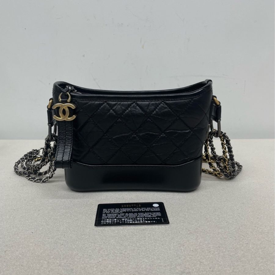 Chanel • Gabrielle 經典黑金牛皮流浪包 小號 有卡-5