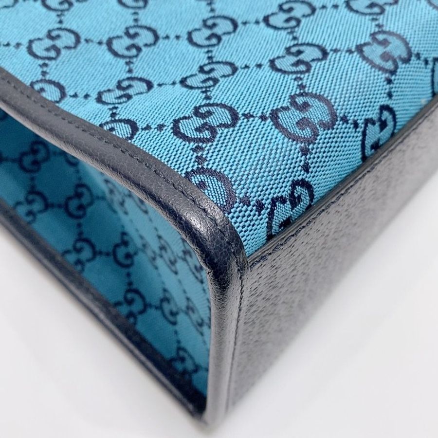 gucci Retro系列牛仔藍滿logo拼皮 托特包手提斜背包31x26.5x14cm 99新配件塵袋-2