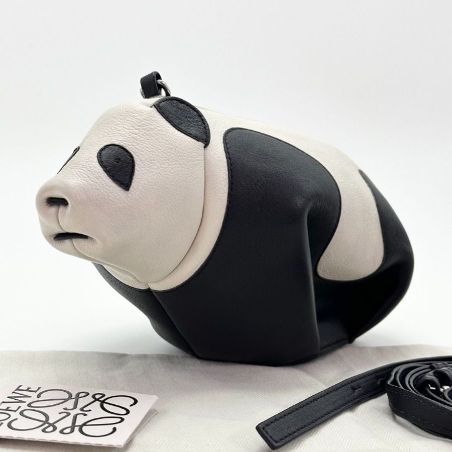 LOEWE 黑白熊貓Panda mini bag 肩背斜背包10*10*9.5 9新 配件塵袋吊牌-2