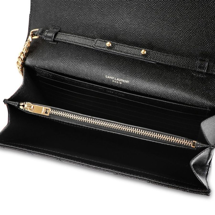 Yves Saint Laurent Monogram In Grain De Poudre Embossed Leather Chain Wallet for Women in Black/Gold - 377828-BOW01-1000(新款白色盒)-3