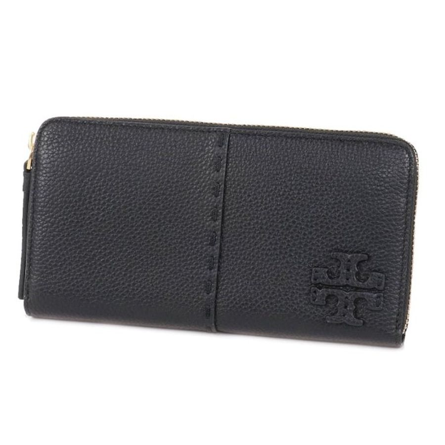 快速出貨!【TORY BURCH】縫線ㄇ型拉鍊長夾-黑色-0