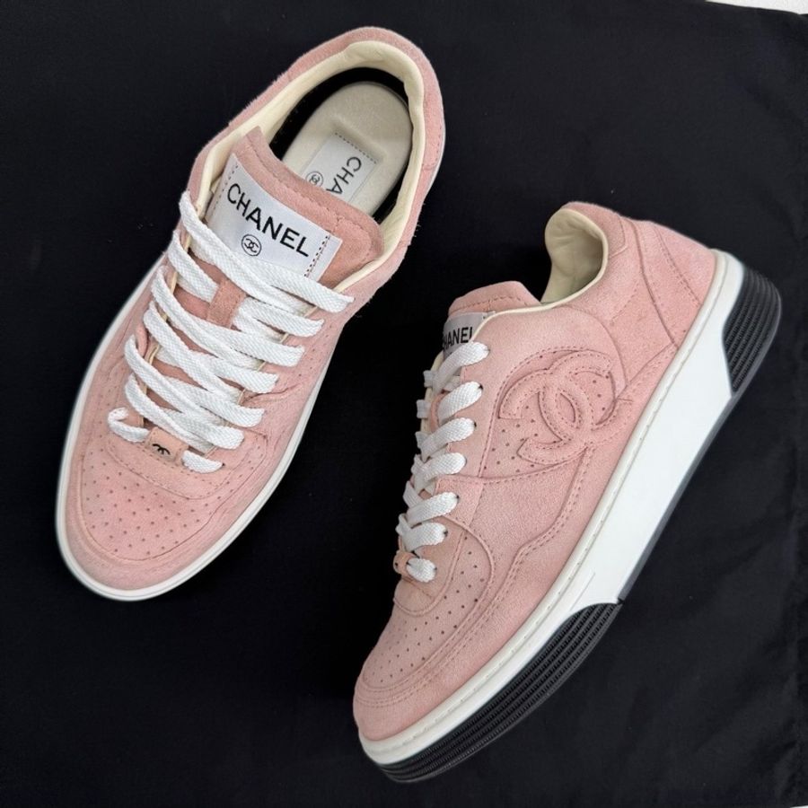 CHANEL香奈兒 麂皮雙C大logo 絨面革 女款 粉色 37.5碼-7