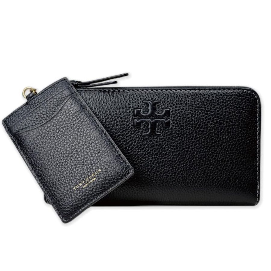 快速出貨!【TORY BURCH】浮雕LOGOㄇ型拉鍊長夾附鍊條證件夾-黑色-2