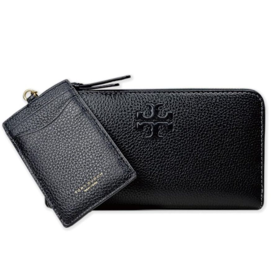 快速出貨!【TORY BURCH】浮雕LOGOㄇ型拉鍊長夾附鍊條證件夾-黑色-4