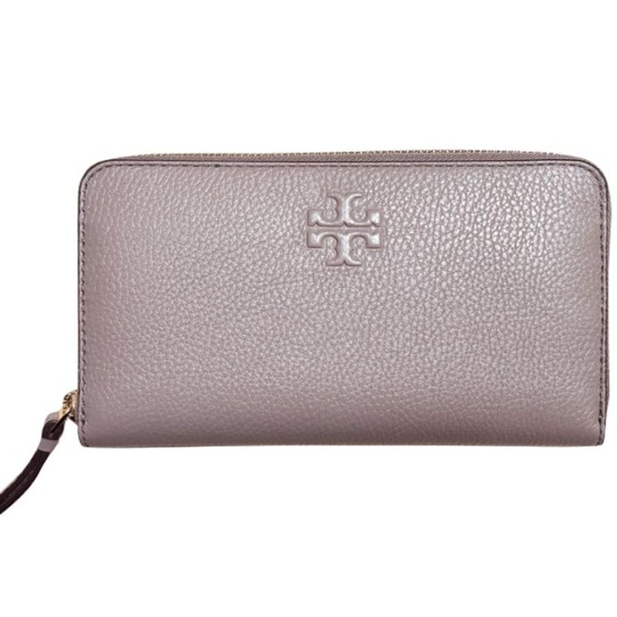 快速出貨!【TORY BURCH】浮雕LOGOㄇ型拉鍊長夾附鍊條證件夾-紫藕灰-4