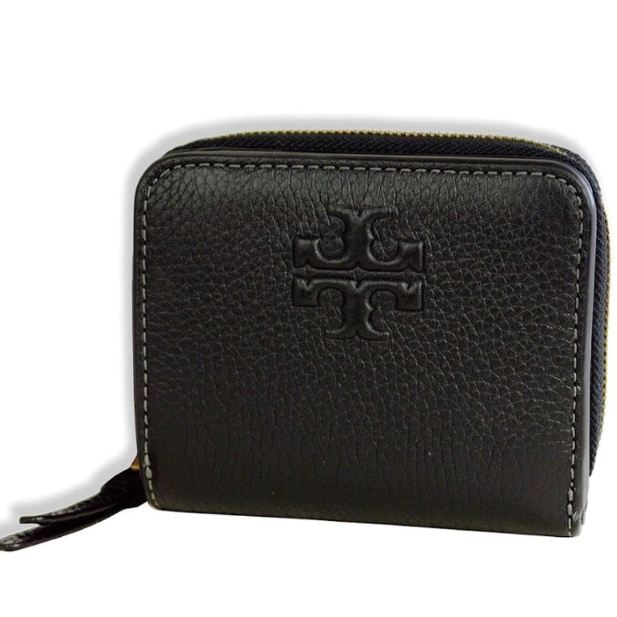 快速出貨!【TORY BURCH】牛皮皮革浮雕logo拉鍊短夾-黑色-0