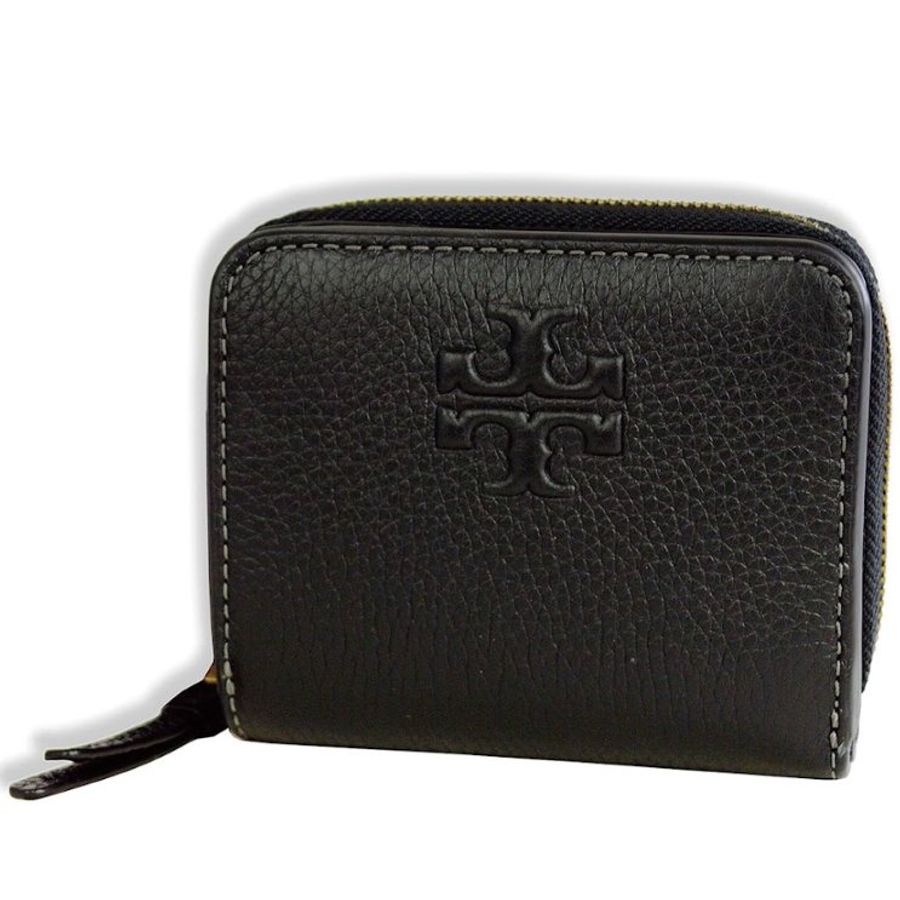 快速出貨!【TORY BURCH】牛皮皮革浮雕logo拉鍊短夾-黑色-2
