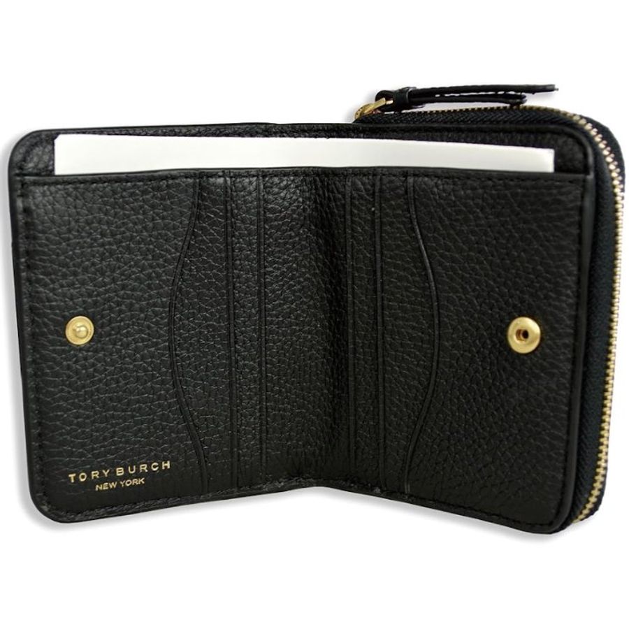 快速出貨!【TORY BURCH】牛皮皮革浮雕logo拉鍊短夾-黑色-3