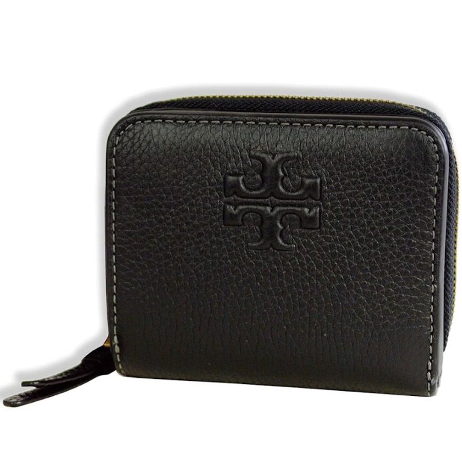快速出貨!【TORY BURCH】牛皮皮革浮雕logo拉鍊短夾-黑色-4