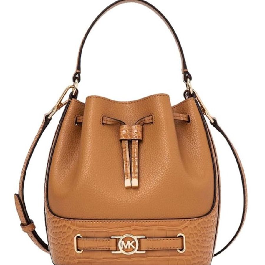 快速出貨!【Michael Kors】蛇紋皮革拼接素面皮革兩用水桶包-白-1