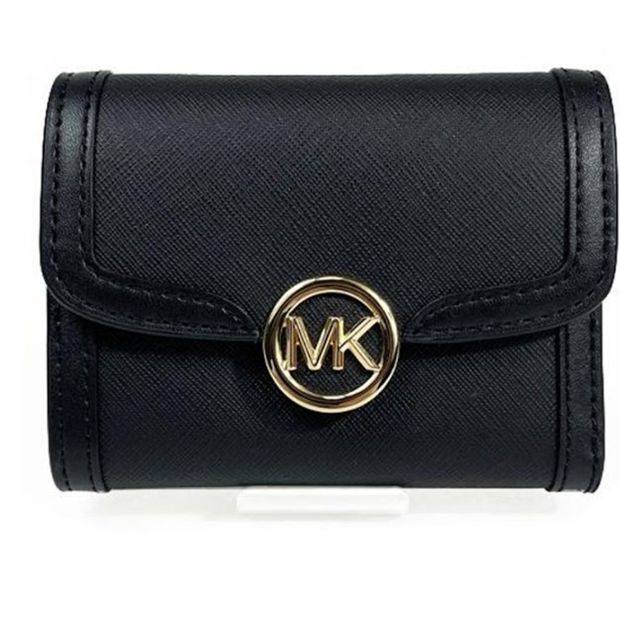 快速出貨!【Michael Kors】金屬圓形LOGO按釦短夾-黑-0