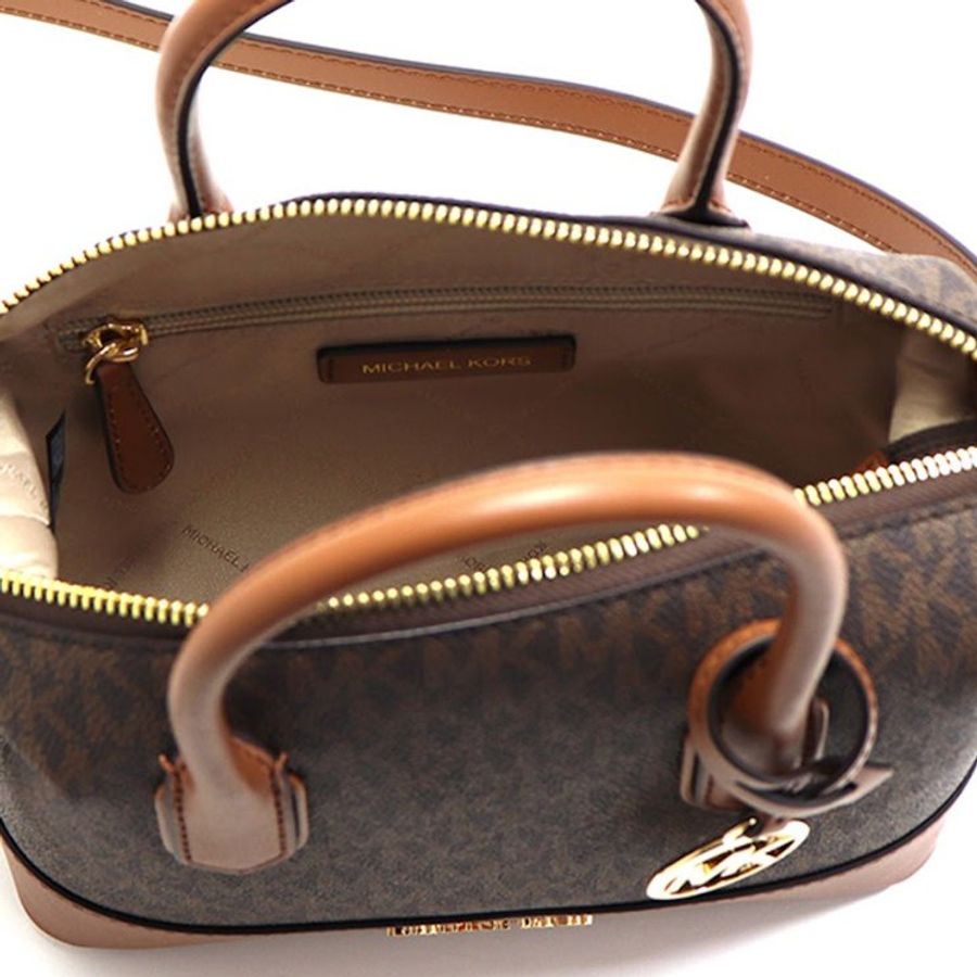 快速出貨!【Michael Kors】老花皮革兩用包-咖啡焦糖-1