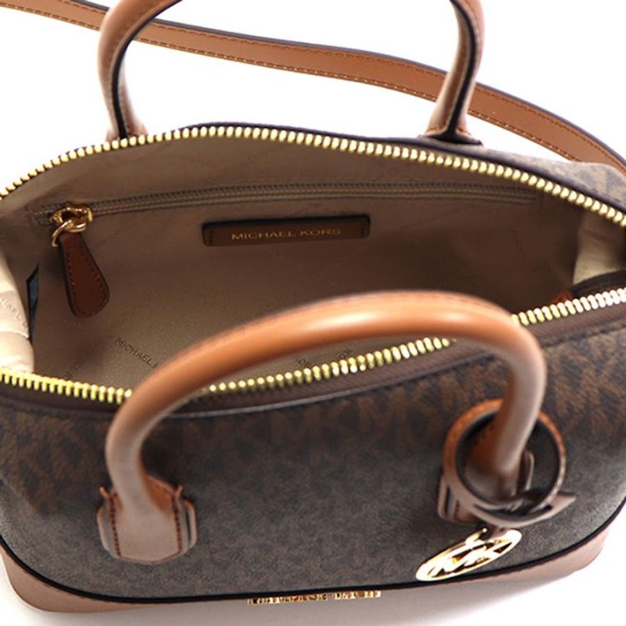 快速出貨!【Michael Kors】老花皮革兩用包-咖啡焦糖-3