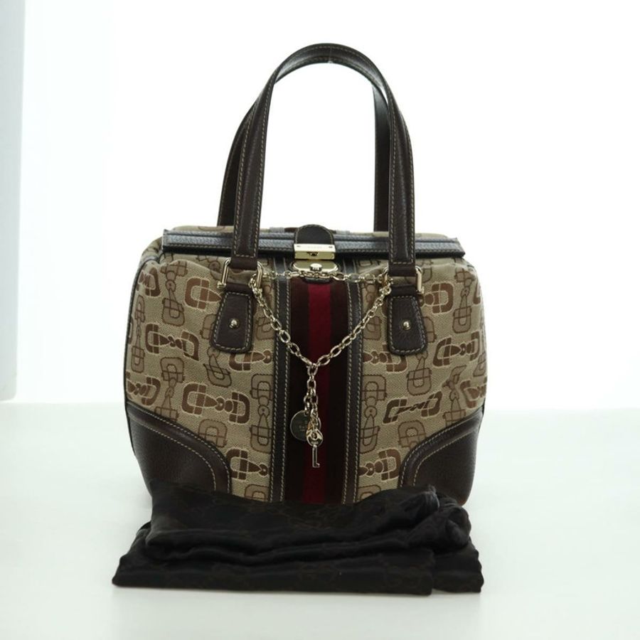 【日本直送】GUCCI Sherry Line 手提包 帆布 棕色 金色 146002 正品 167181V-11