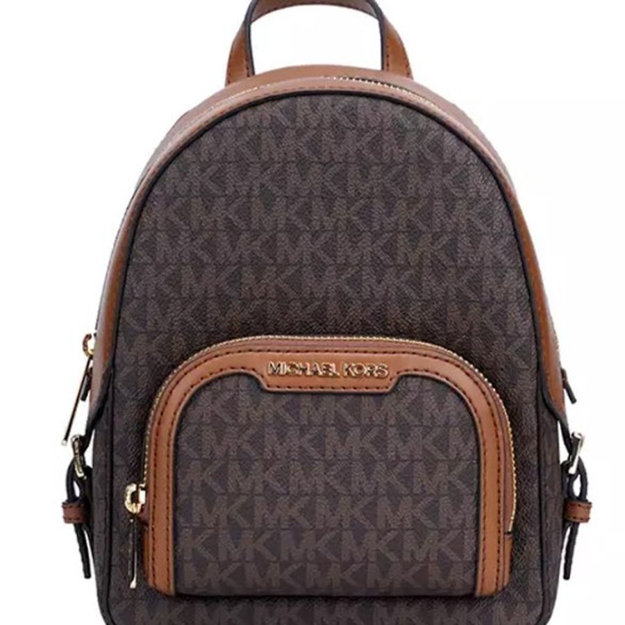 快速出貨！【Michael Kors】牛皮拼接老花防刮皮革後背包-咖啡焦糖-2
