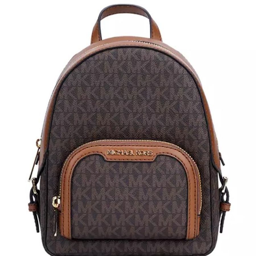 快速出貨！【Michael Kors】牛皮拼接老花防刮皮革後背包-咖啡焦糖-4