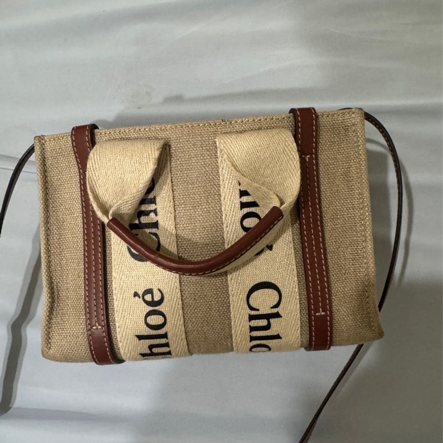 Chloe 迷你 帆布肩背包 (棕色) MINI CABAS WOODY TOTE-0
