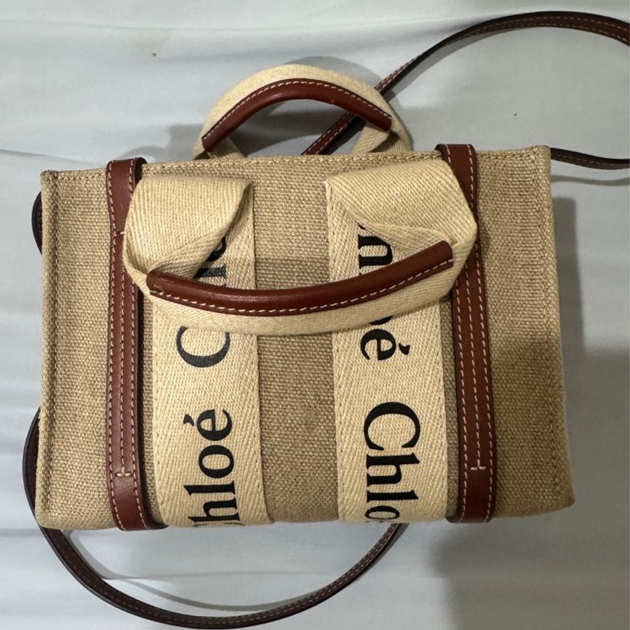 Chloe 迷你 帆布肩背包 (棕色) MINI CABAS WOODY TOTE-1