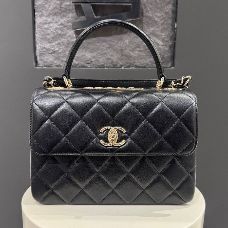 近新品 香奈兒/Chanel Trendy CC 黑金浮雕芯片款 郵差包羊皮-0