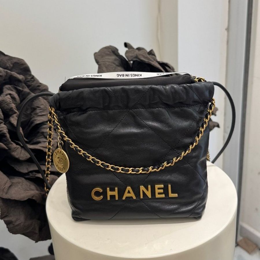 香奈兒/Chanel 22bag mini黑金垃圾袋鏈條包-0