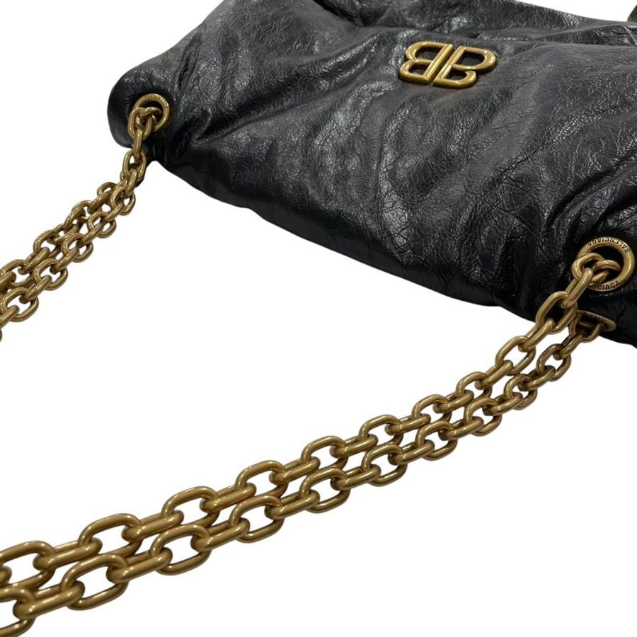 BALENCIAGA 巴黎世家 765945 MONACO MEDIUM 鍊條肩背包 中號 皮革 黑色 金釦-10