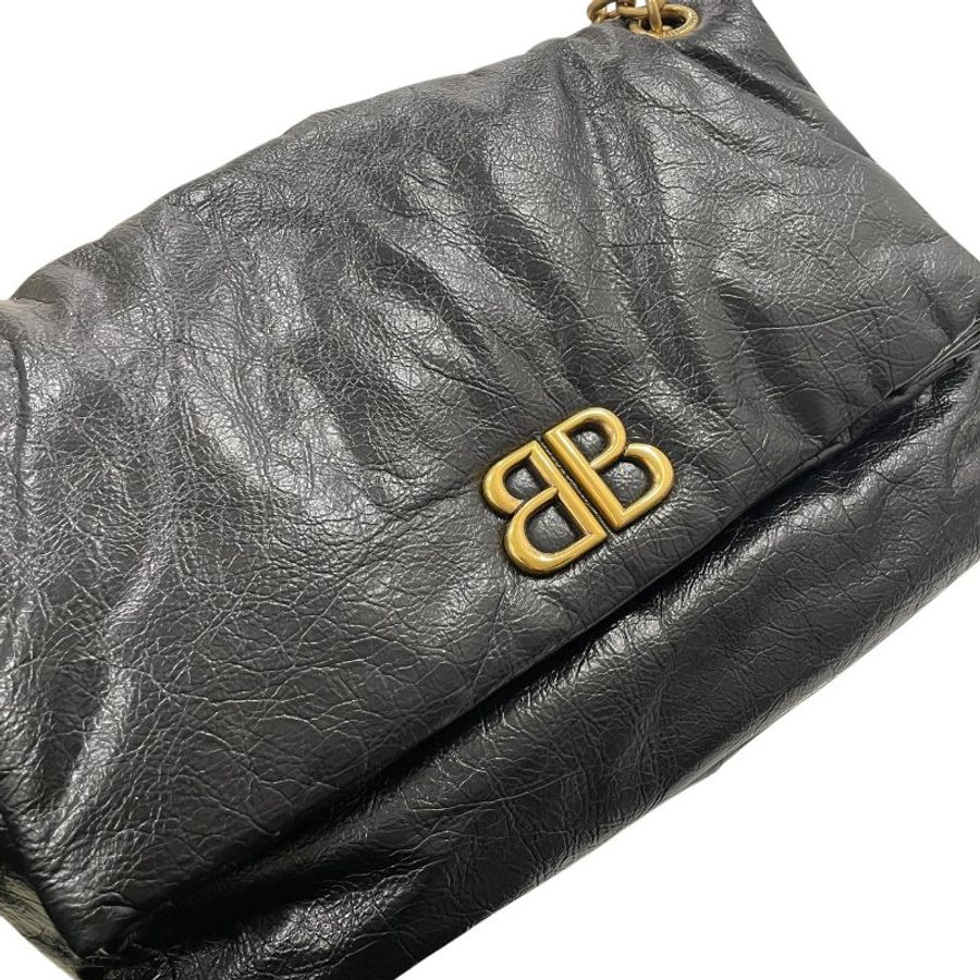 BALENCIAGA 巴黎世家 765945 MONACO MEDIUM 鍊條肩背包 中號 皮革 黑色 金釦-11