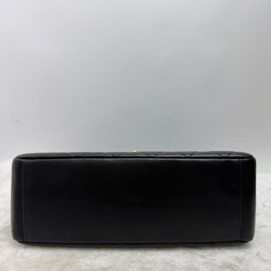 香奈兒/Chanel 經典黑金菱格紋手提包 黑色小牛皮搭配金色雙C金屬扣-7