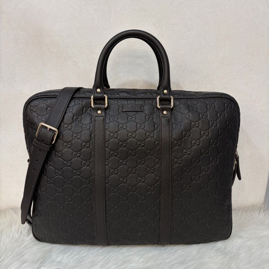 GUCCI 208468 深咖 金釦 牛皮 壓紋 公事包 手提包 電腦包-0