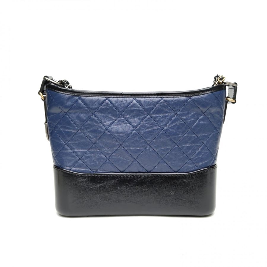 CHANEL GABRIELLE流浪新中號墨藍色牛皮30開金銀扣-2