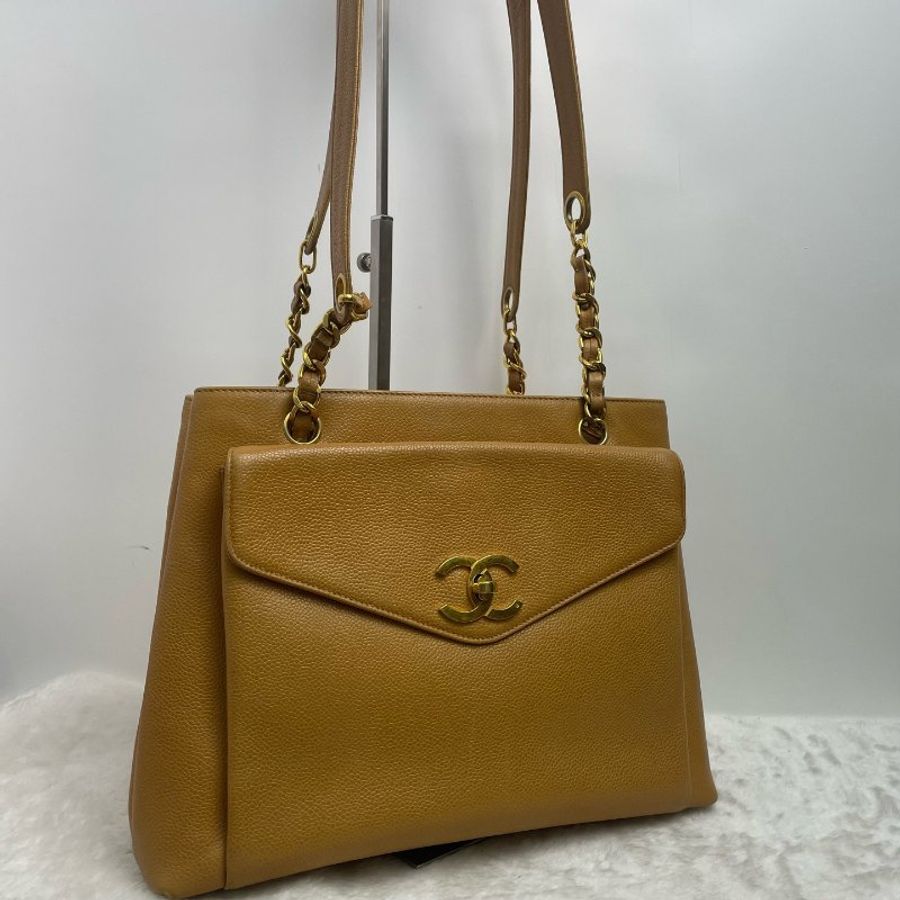香奈兒/Chanel 奶粉包中古款奶茶色 焦糖色荔枝皮 配有可拆卸鏈條+皮質肩帶-2