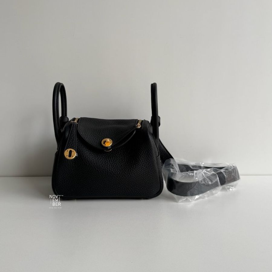 全新💖 全配有購證🙌🏻 Hermès 愛馬仕 Mini Lindy 黑色金釦二代-0