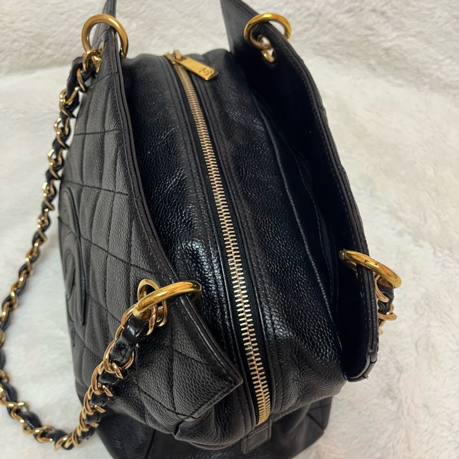 Chanel 黑金荔枝牛皮單肩鏈條手提包/肩背包-4