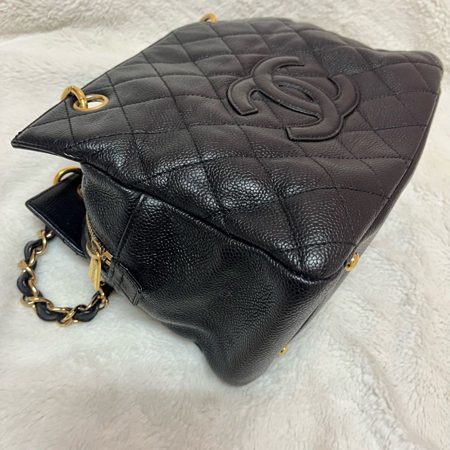Chanel 黑金荔枝牛皮單肩鏈條手提包/肩背包-6