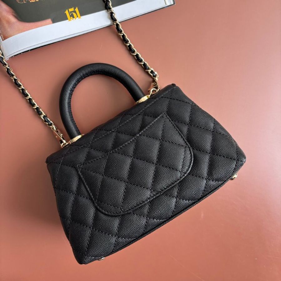 ::CHANEL:: AS2215 Mini Coco Handle 黑色荔枝牛皮金釦迷你手把口蓋包-3