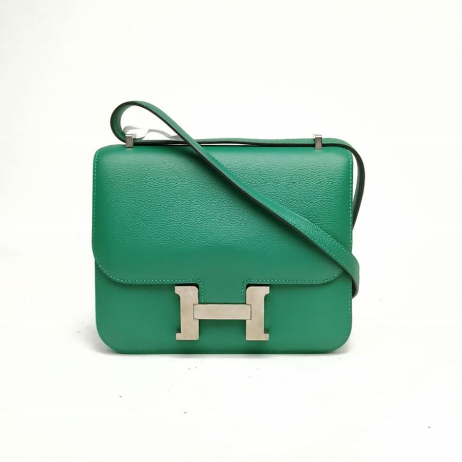 HERMES Constance康康19絲絨綠EC皮C刻銀扣肩背包-0
