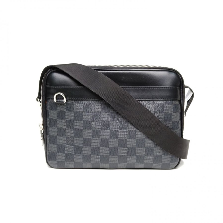 LOUIS VUITTON 黑棋格PVC2020雙層拉鏈郵差包-0