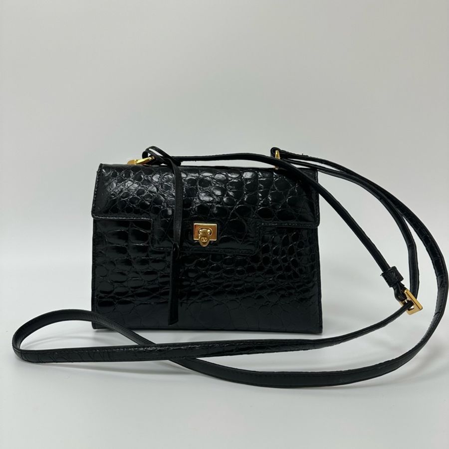 【赫蒂國際精品】Valentino 范倫鐵諾 金色燙印 斜背包 vintage-2