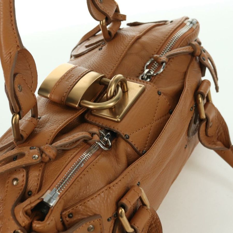 【日本直送】Chloe Paddington 手提包，棕色、金色、銀色皮革，正品 am11221SAM-5