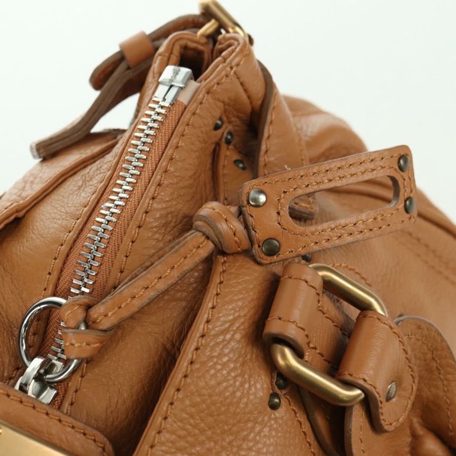 【日本直送】Chloe Paddington 手提包，棕色、金色、銀色皮革，正品 am11221SAM-18