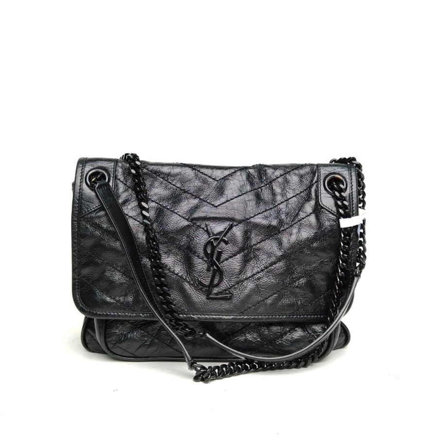 SAINT LAURENT Niki中號28黑色牛皮黑扣肩背包-0
