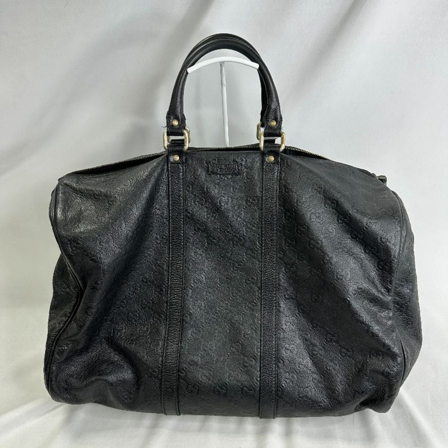 GUCCI 黑色 GUCCISSIMA皮革GG logo壓紋2WAY 旅行袋(guccissima 206501)-0