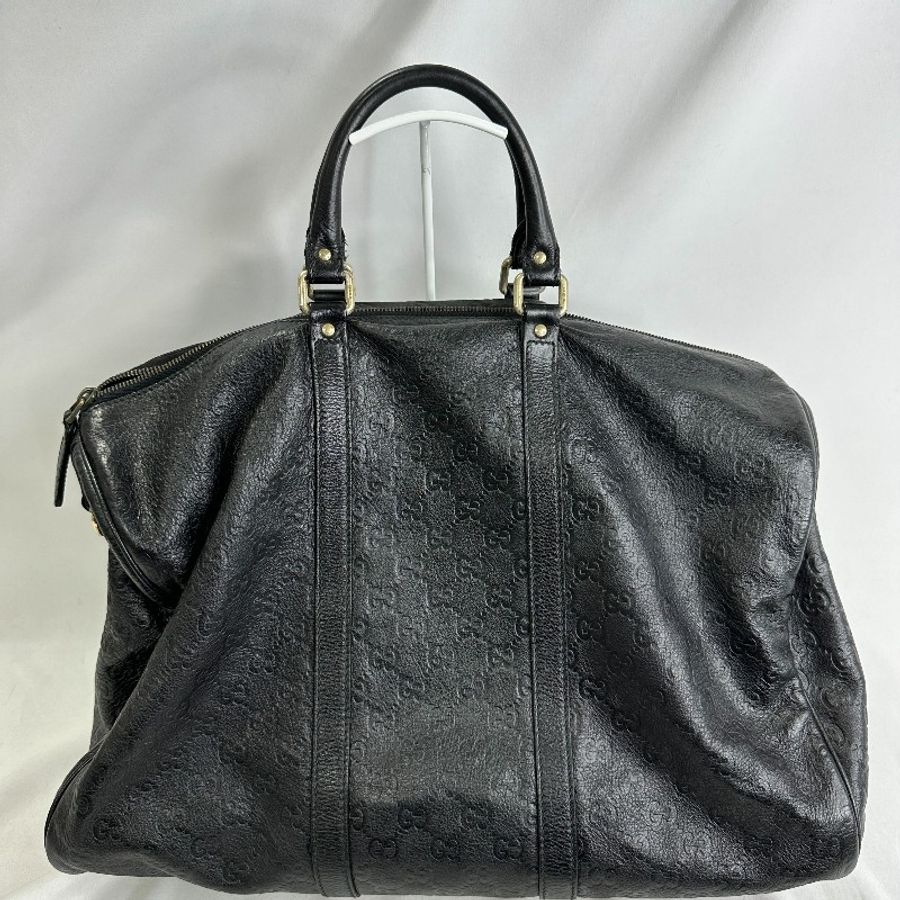 GUCCI 黑色 GUCCISSIMA皮革GG logo壓紋2WAY 旅行袋(guccissima 206501)-1