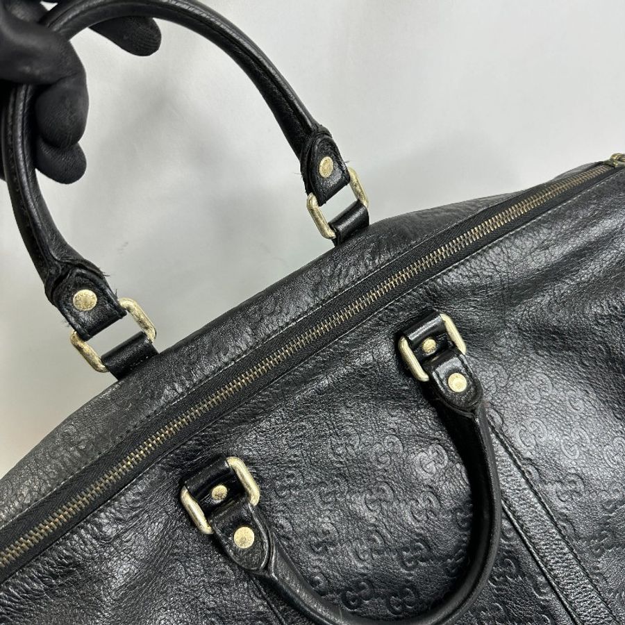 GUCCI 黑色 GUCCISSIMA皮革GG logo壓紋2WAY 旅行袋(guccissima 206501)-2