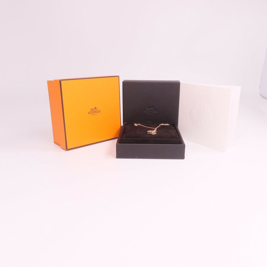 HERMES 18K玫瑰金Amulette Constance Necklace鑽石項鍊-7