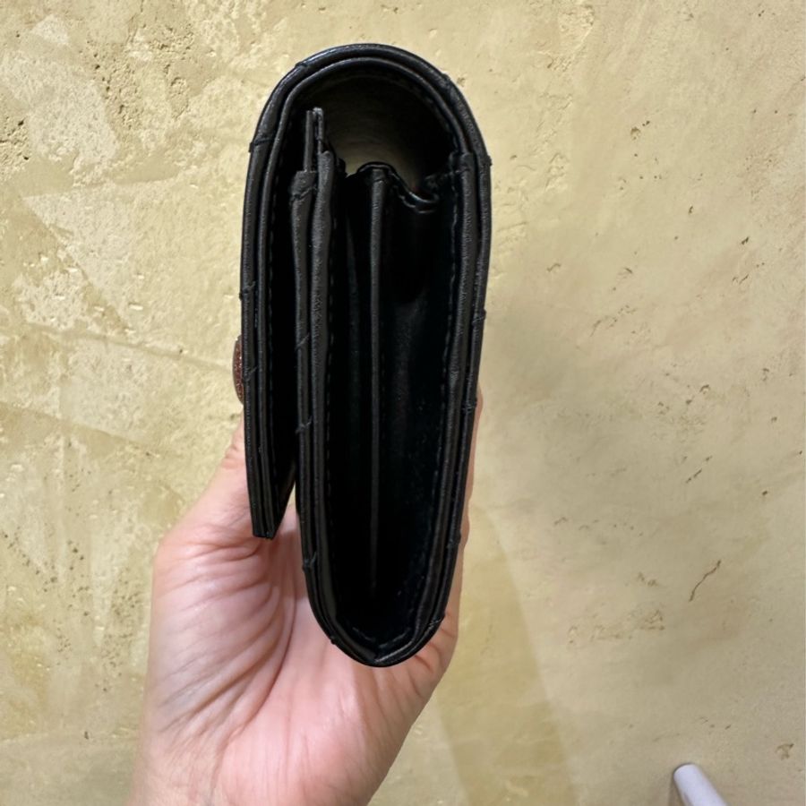 Gucci 黑牛皮山形紋霧金釦GG Marmont下蓋12卡長夾-3